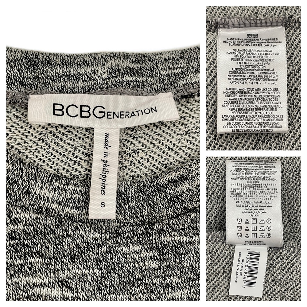 BCBGENERATION Heather Gray & White Mixed Media Long Sleeve Ruffle Cuff Blouse - Picture 4 of 12